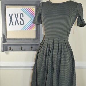 Striped Olive and Navy LuLaRoe Amelia Women's Dress